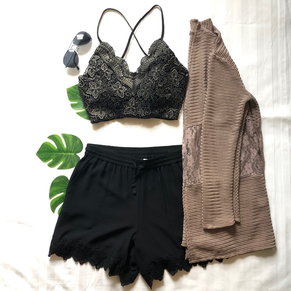 Crop Top- inTu Black - Gold Bralettte